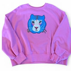 Women's Pink Sweat Shirt with Blue Tiger Design